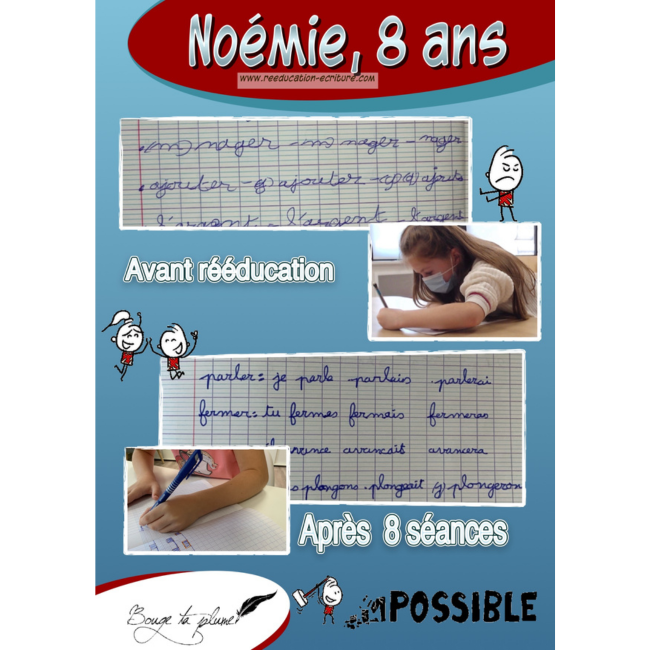 Les progrès de Noémie, 8 ans, après 8 séances de rééducation.